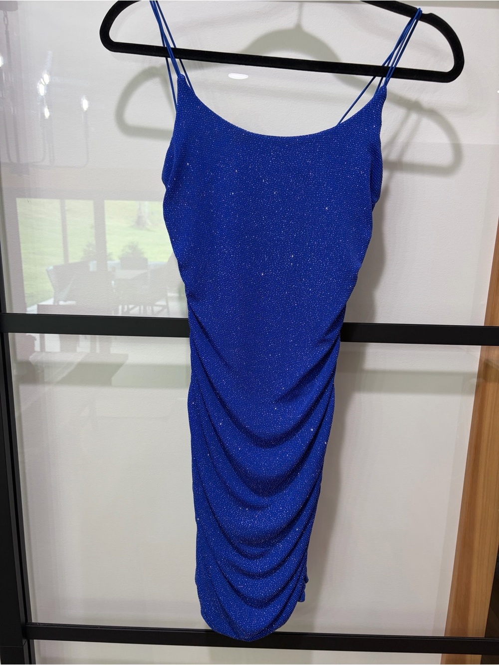 B Darlin Royal Blue Sparkle Ruched Slip Midi Dress size 1/2